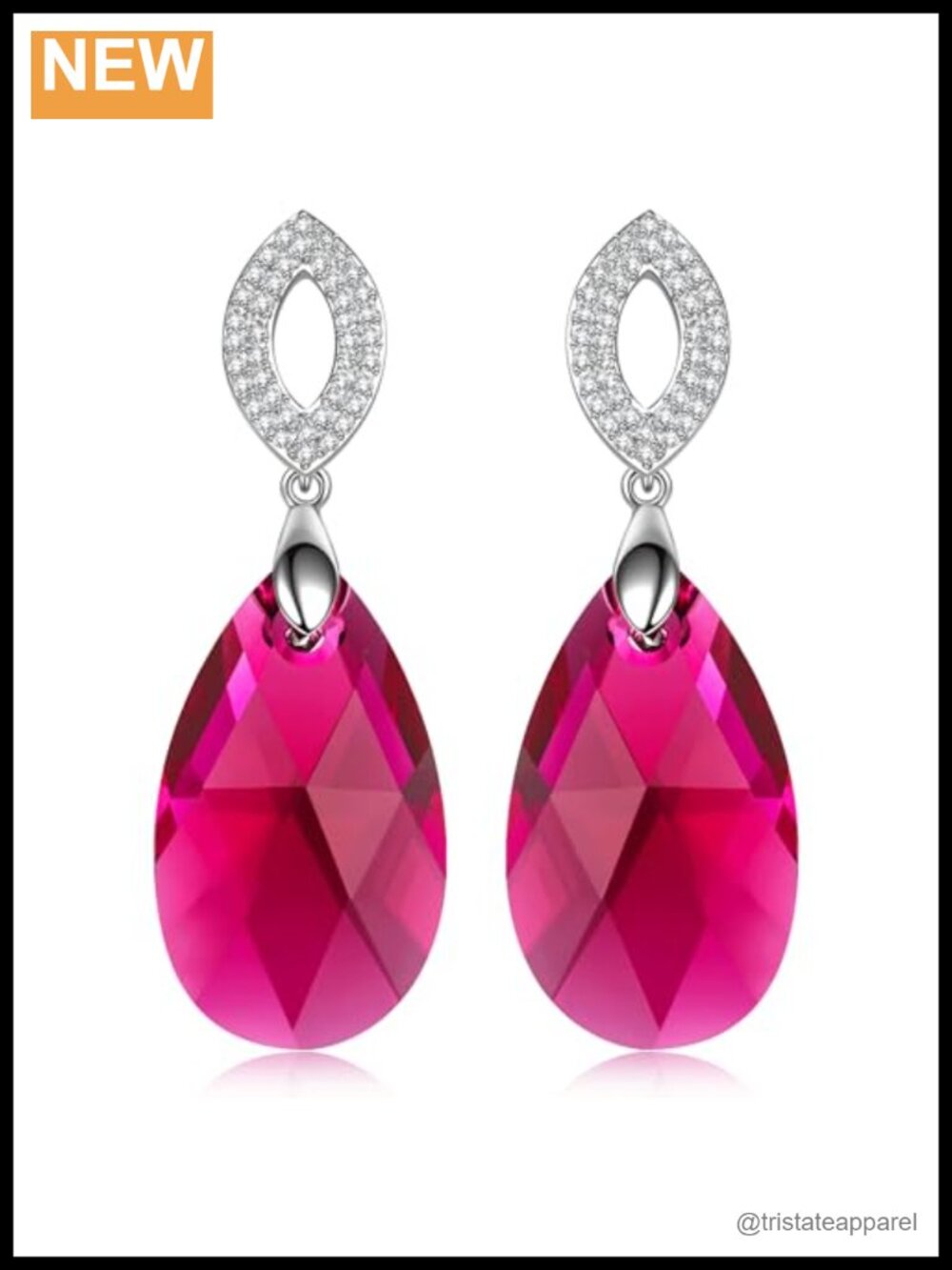 925 Sterling Silver Crystal Water Drop Dangle Earrings Lever Back